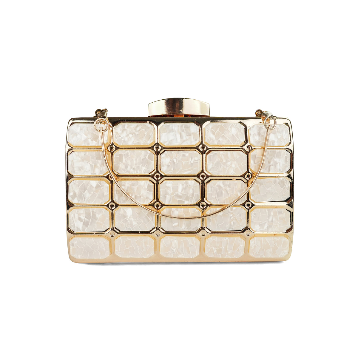 Golden Geometric Mosaic Clutch