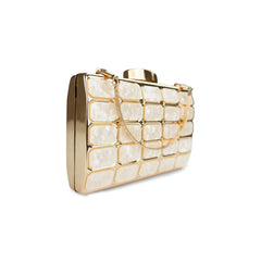 Golden Geometric Mosaic Clutch