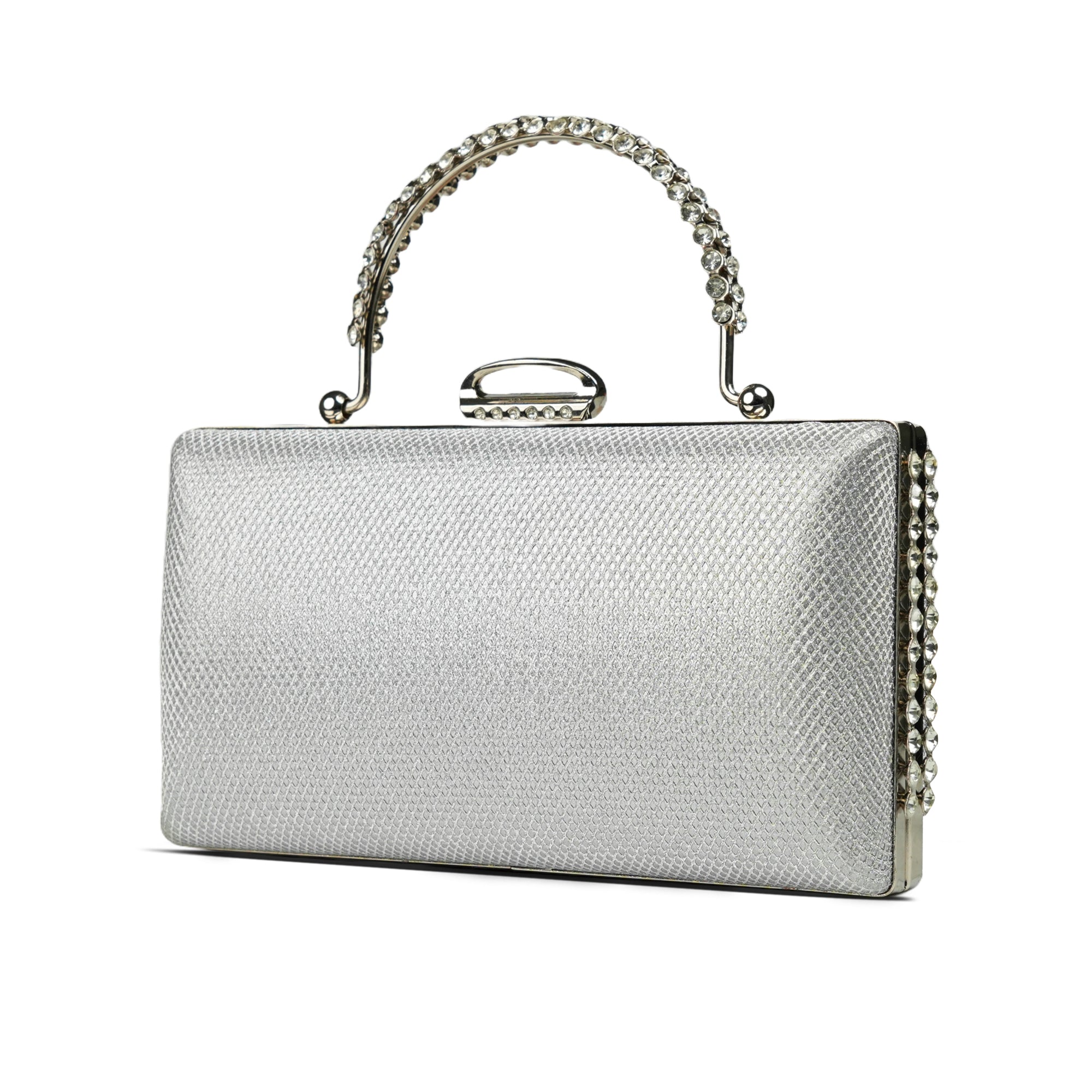 Elegant Silver Crystal-Studded Clutch