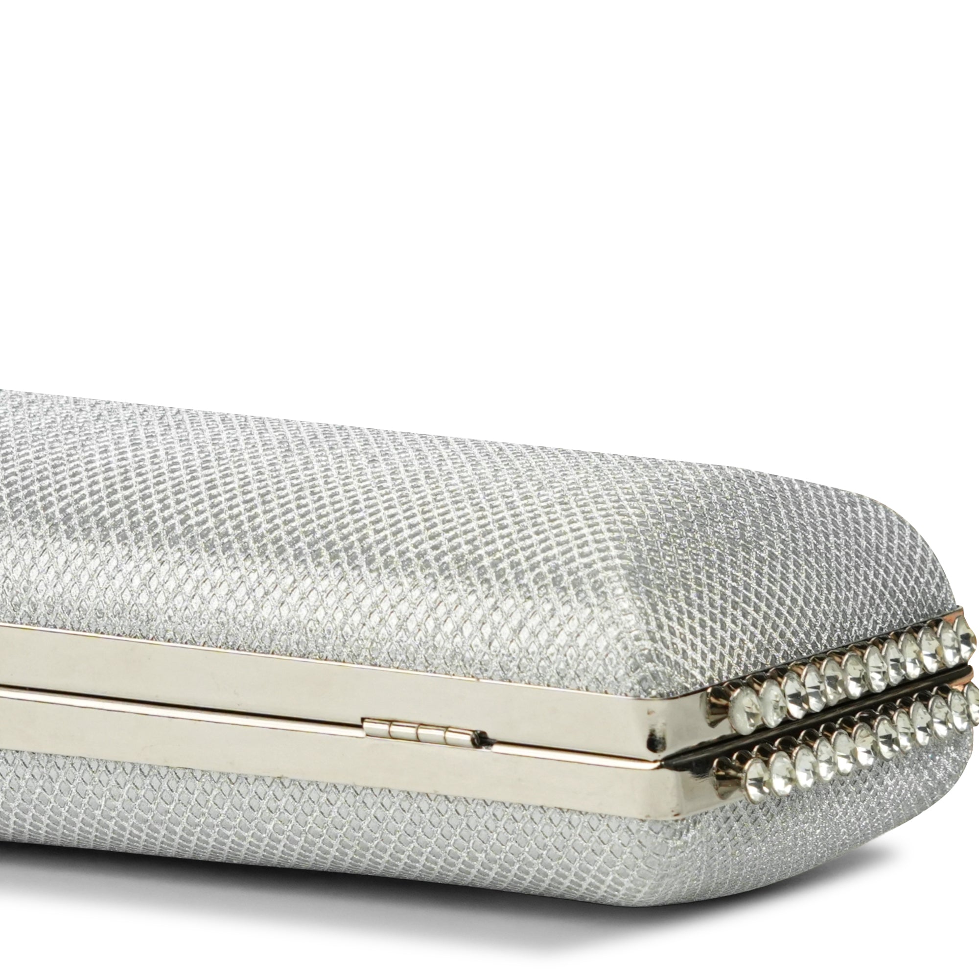 Elegant Silver Crystal-Studded Clutch