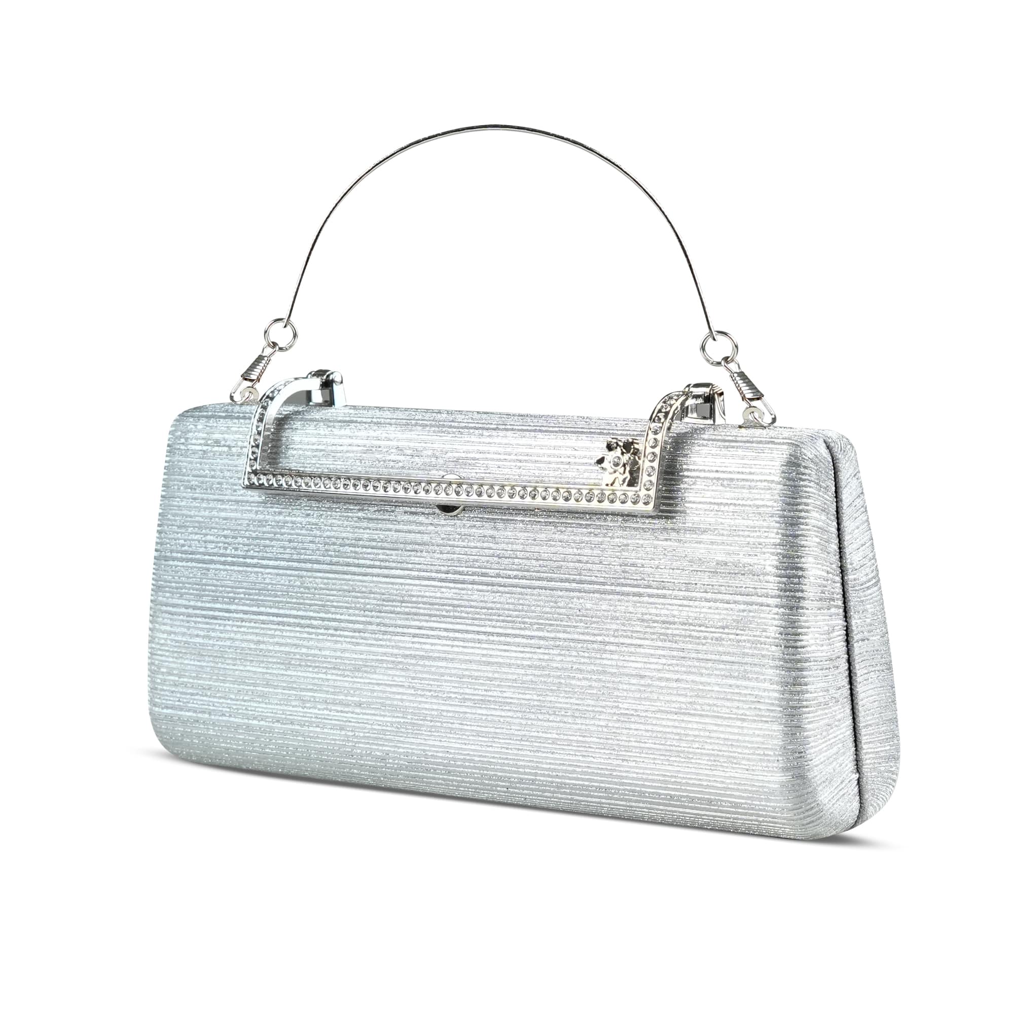 Silver Evening Clutch with Rhinestone Accents