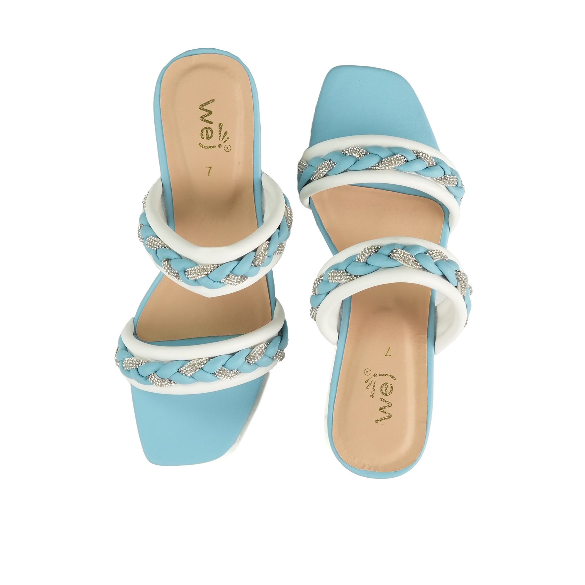 Pastel Blue Braided Block Heels WH07