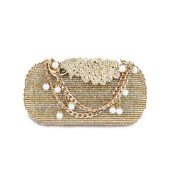 Golden Elegant Pearl-Embellished Clutch