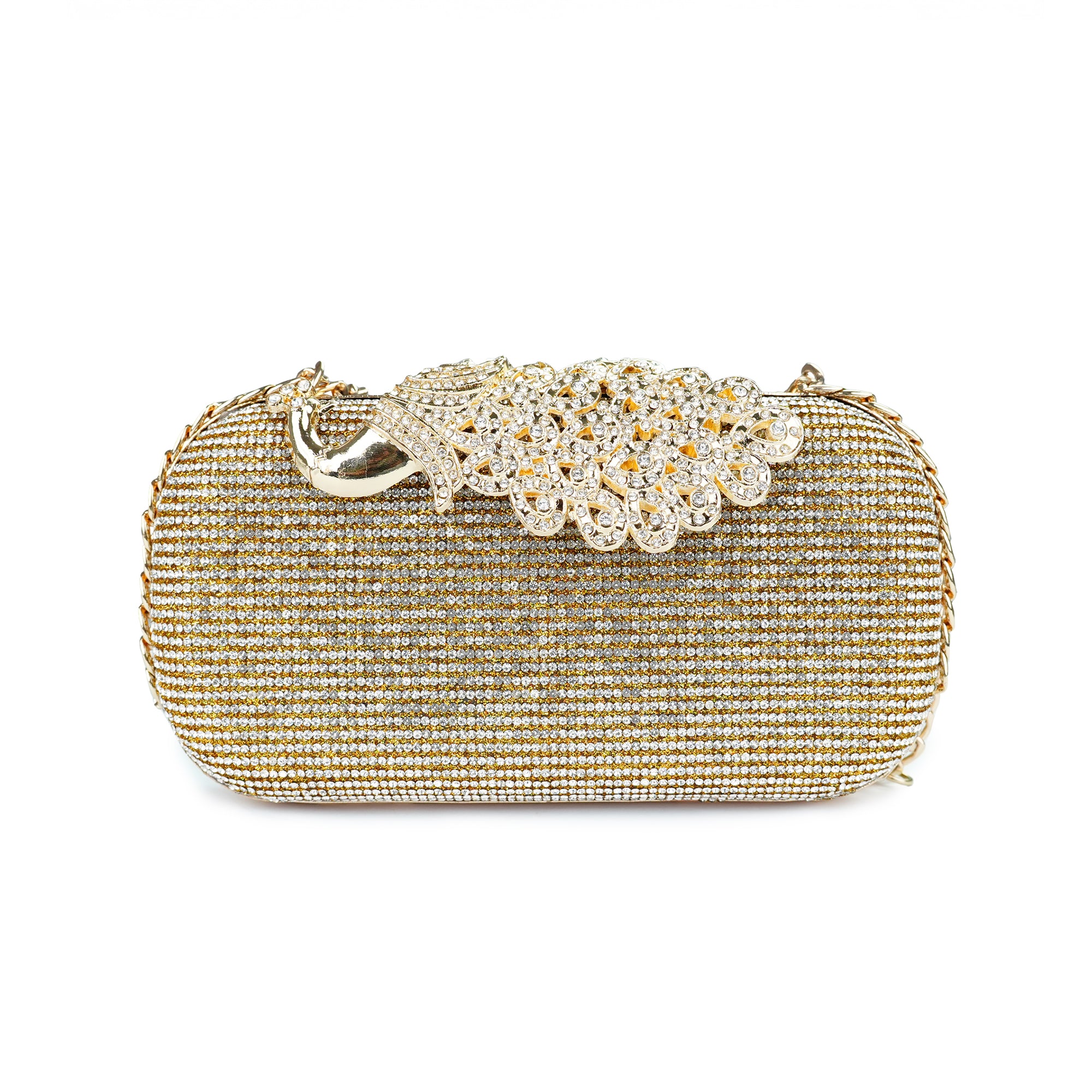 Golden Elegant Pearl-Embellished Clutch