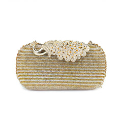 Golden Elegant Pearl-Embellished Clutch