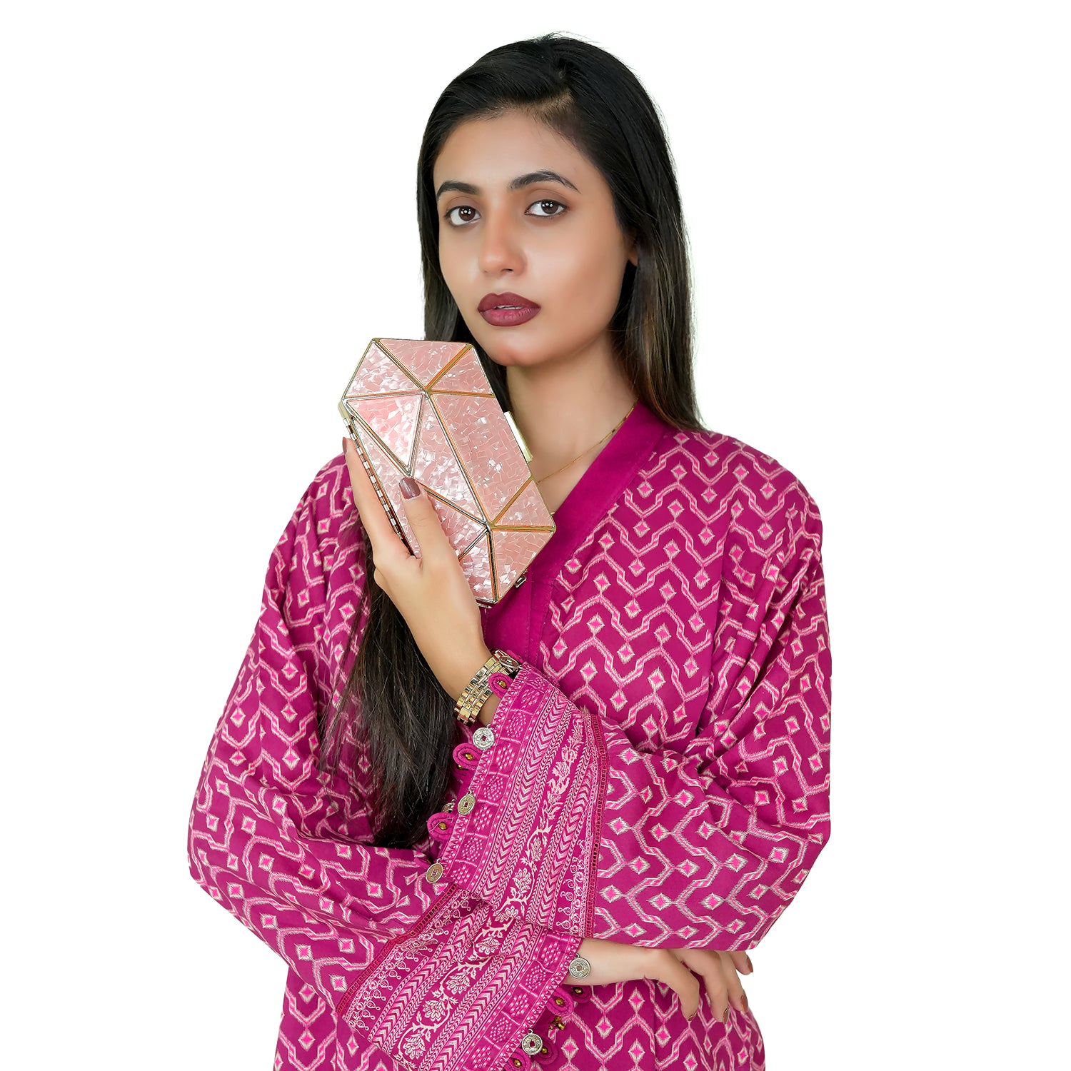 Pink Geometric Glamour Clutch Bag