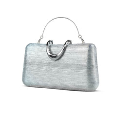 Silver Textured Clutch with Metal Handle