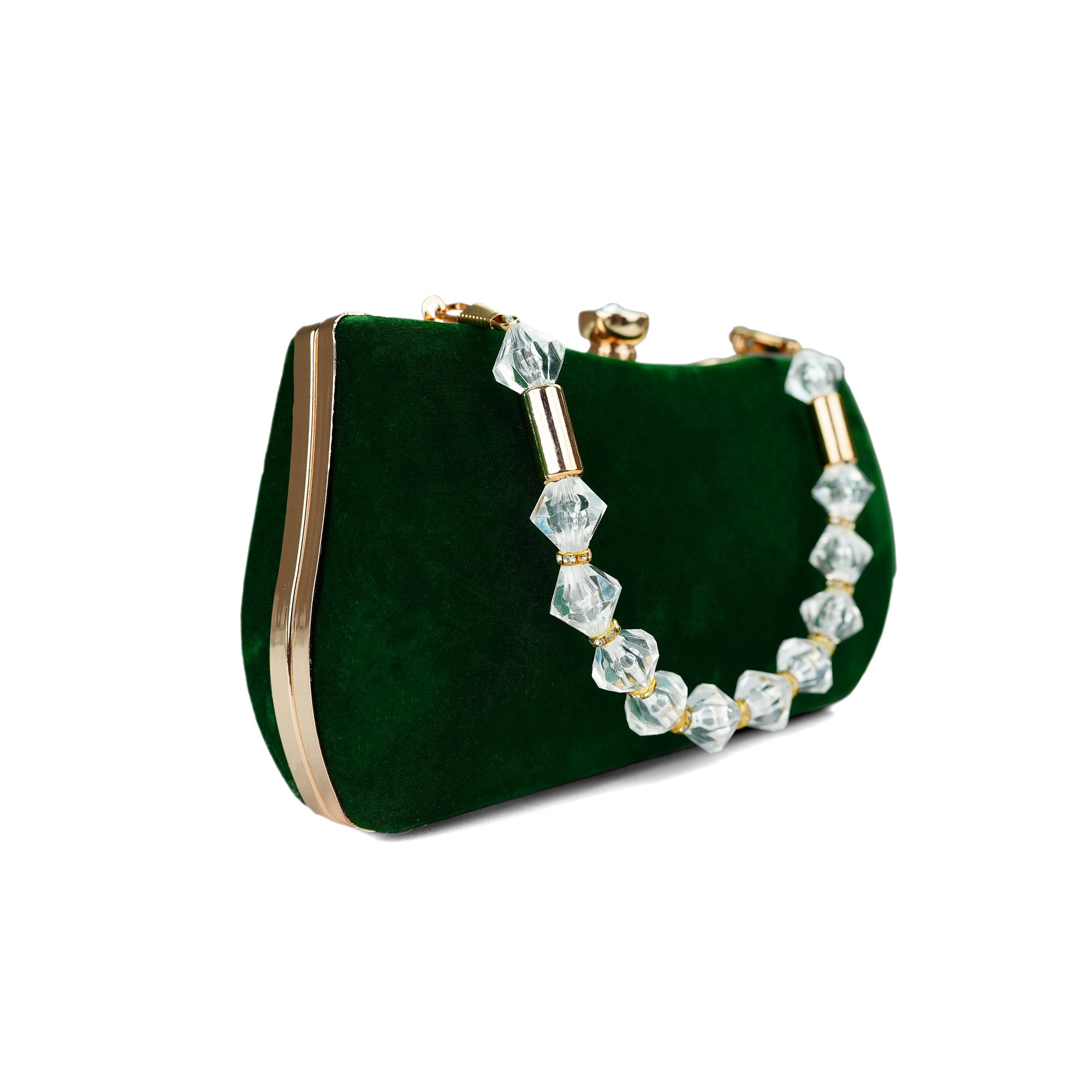 Emerald Crystal-Embellished Velvet Clutch