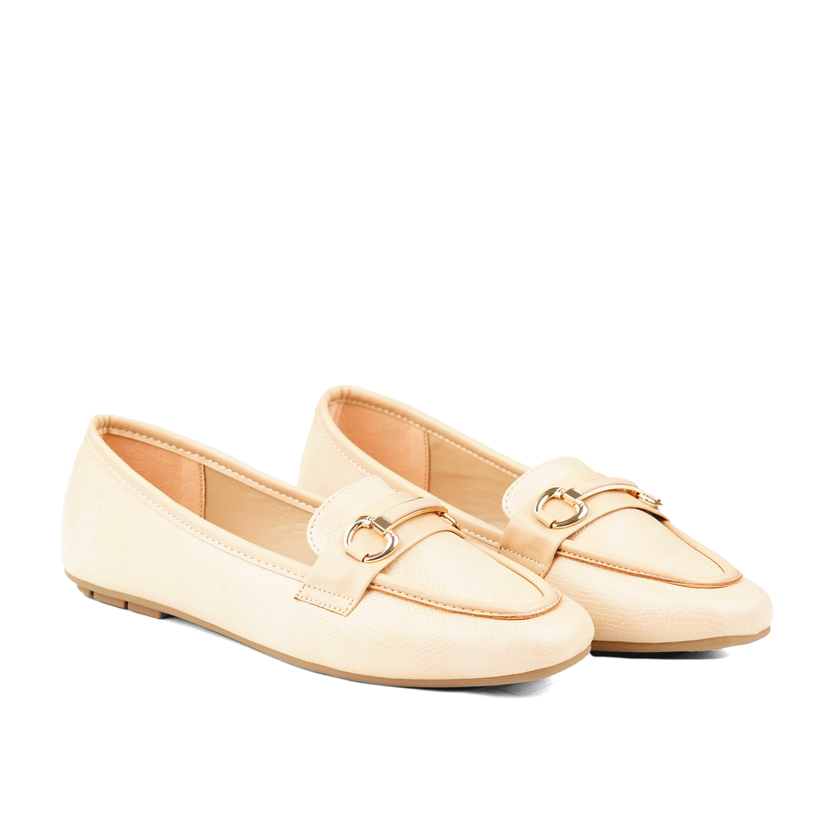 Beige Elegant Buckle Loafer WP15