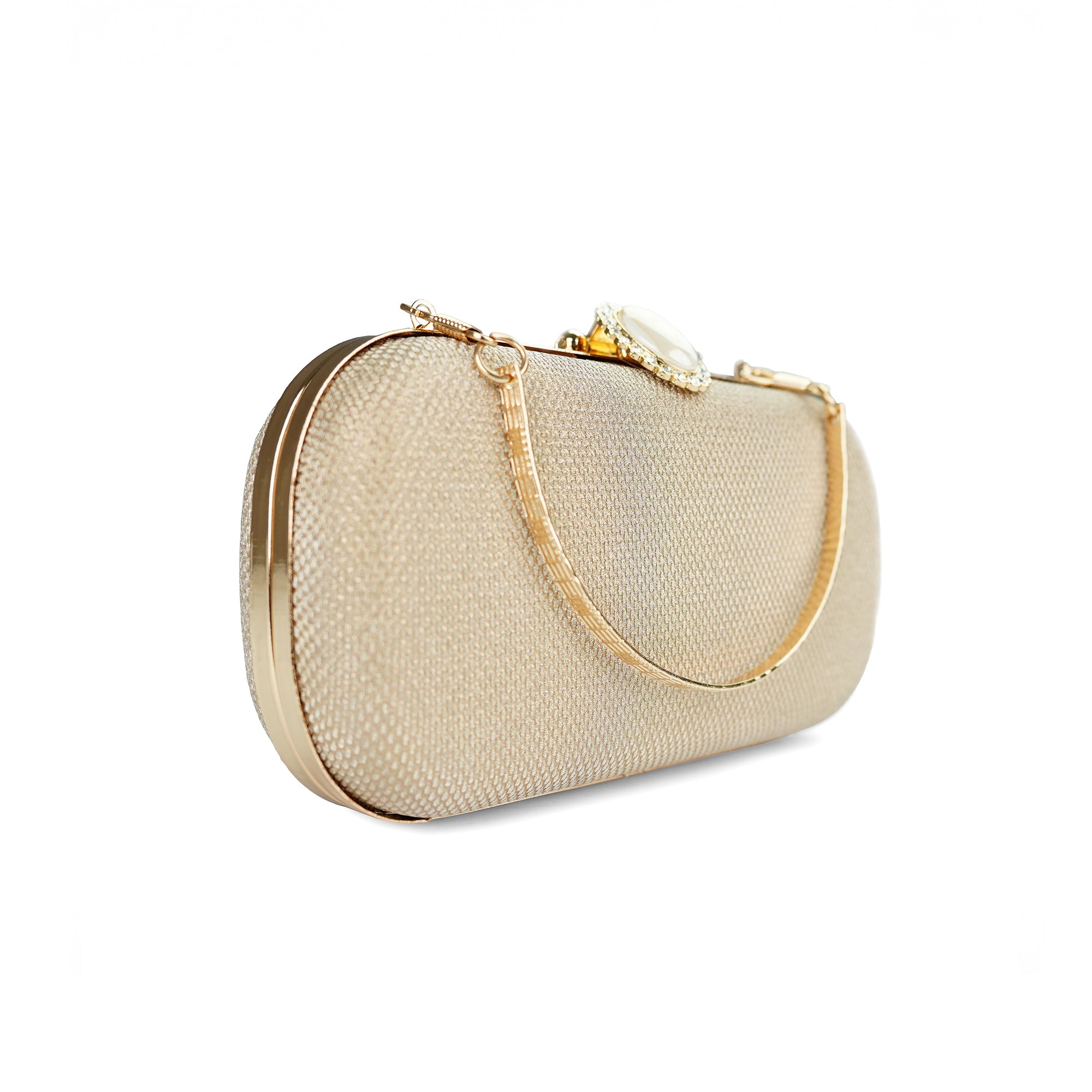 Elegant Pearl-Clasp Evening Clutch