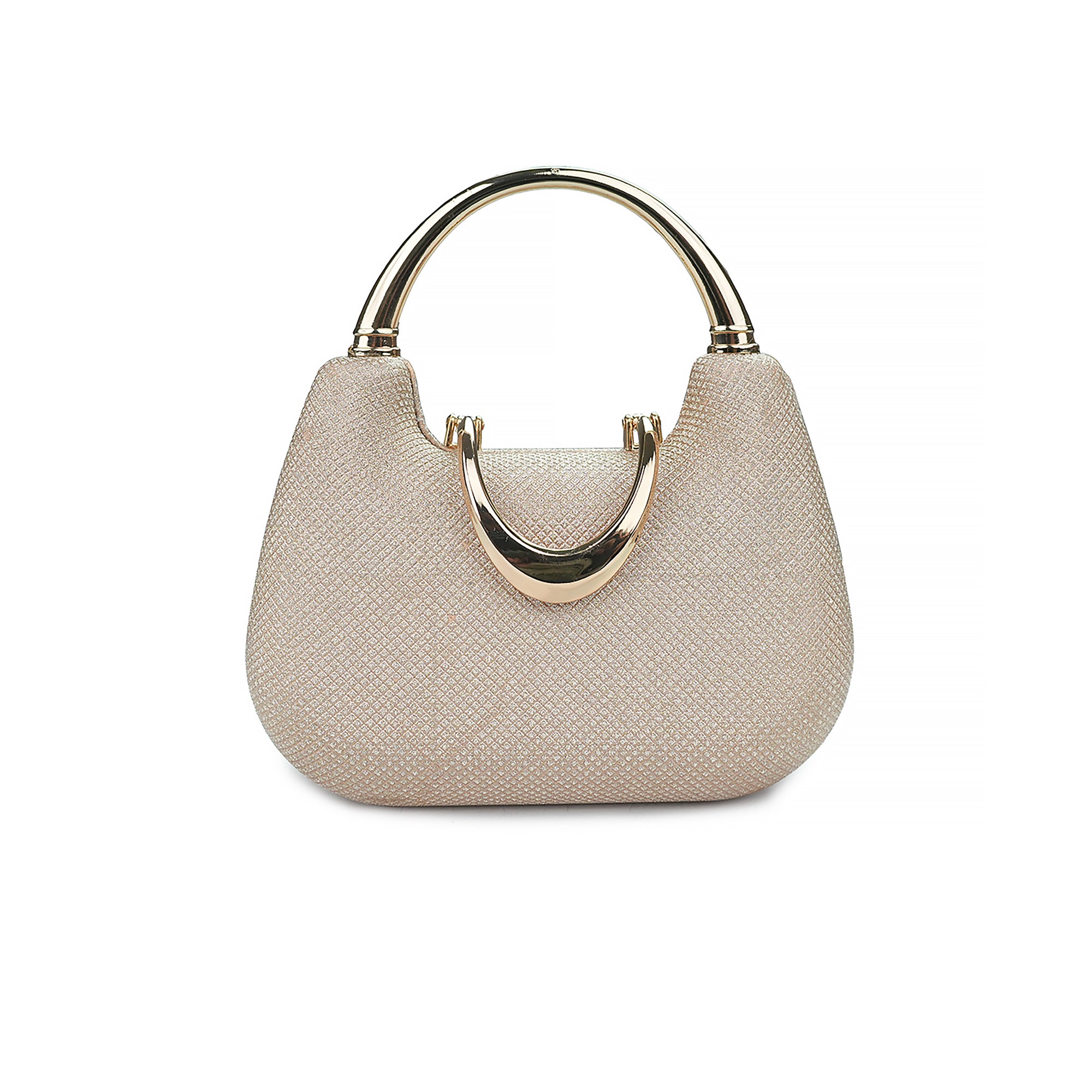 Beige Textured bag with Golden Ring Handle