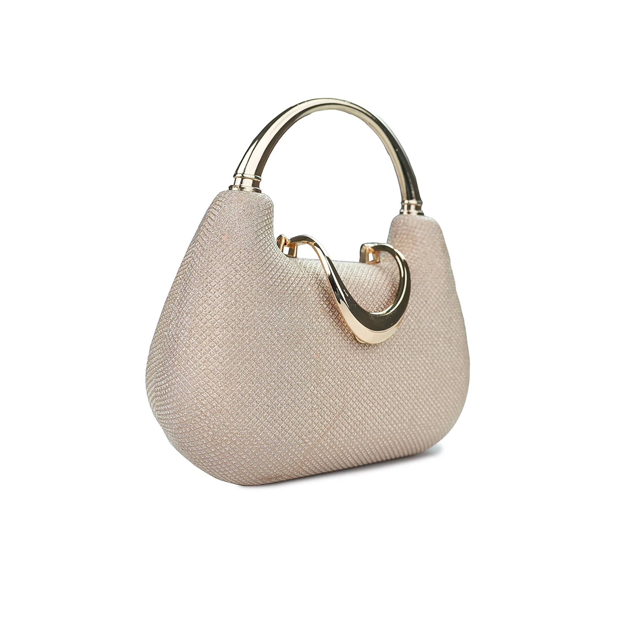 Beige Textured bag with Golden Ring Handle