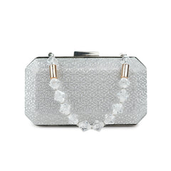 Silver Siren Geometric Clutch with Crystal Chain