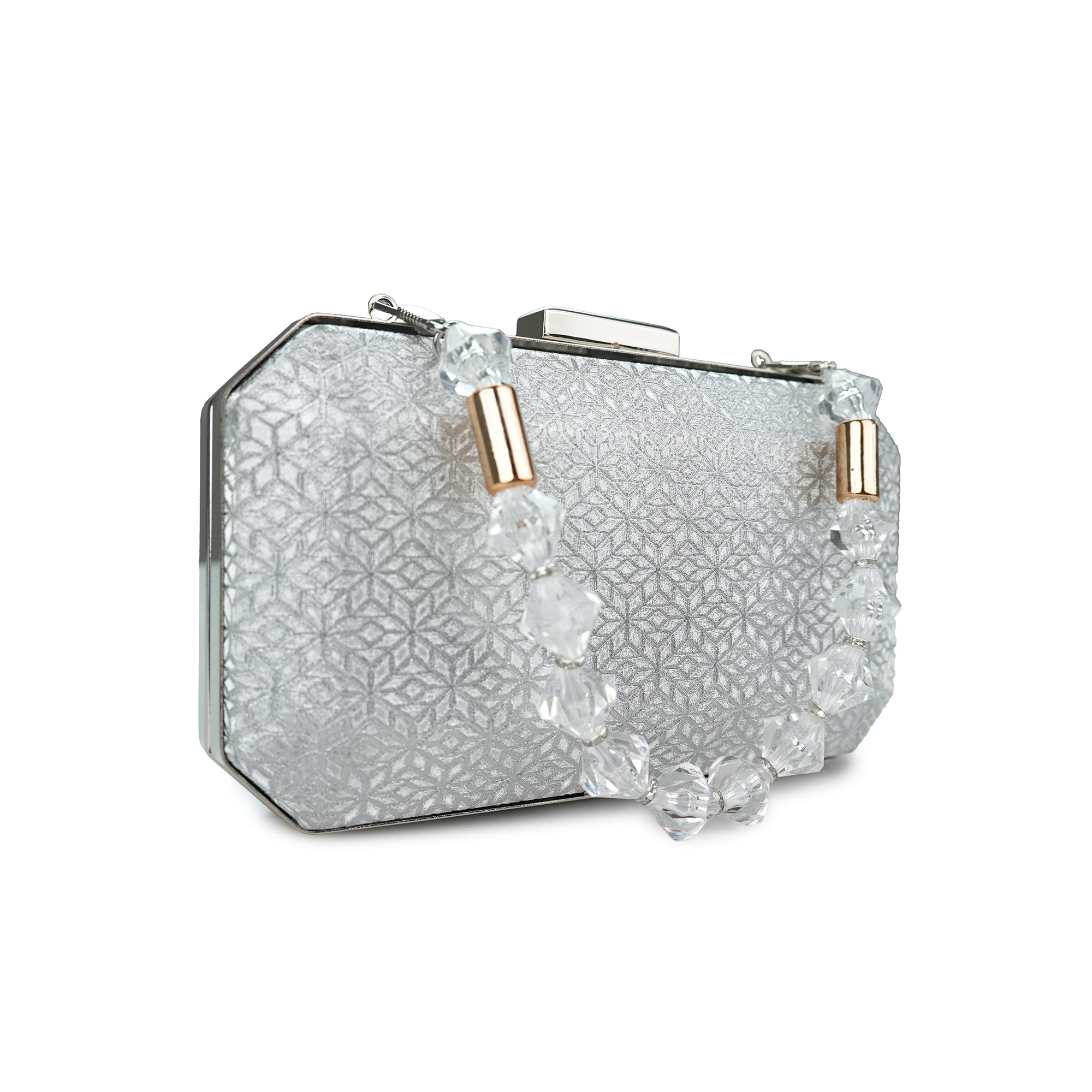 Silver Siren Geometric Clutch with Crystal Chain