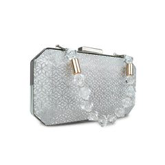 Silver Siren Geometric Clutch with Crystal Chain