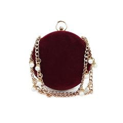 Red Opulent Velvet & Pearl Chain Bag