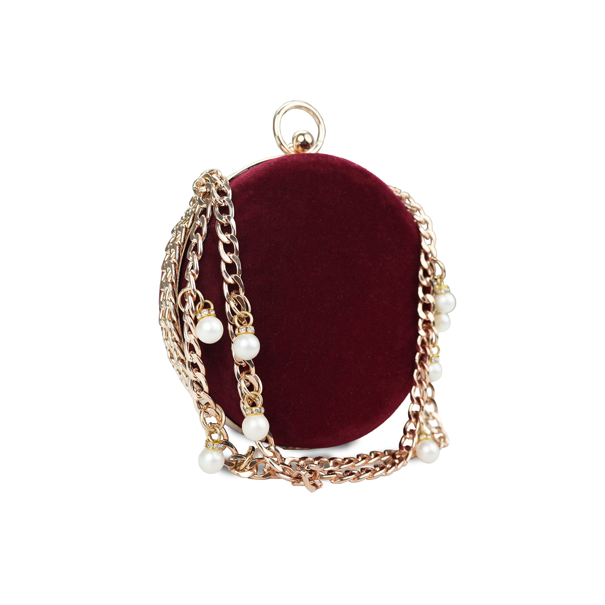 Red Opulent Velvet & Pearl Chain Bag