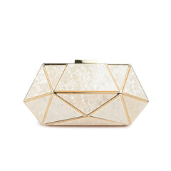 White Geometric Glamour Clutch Bag