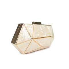 White Geometric Glamour Clutch Bag