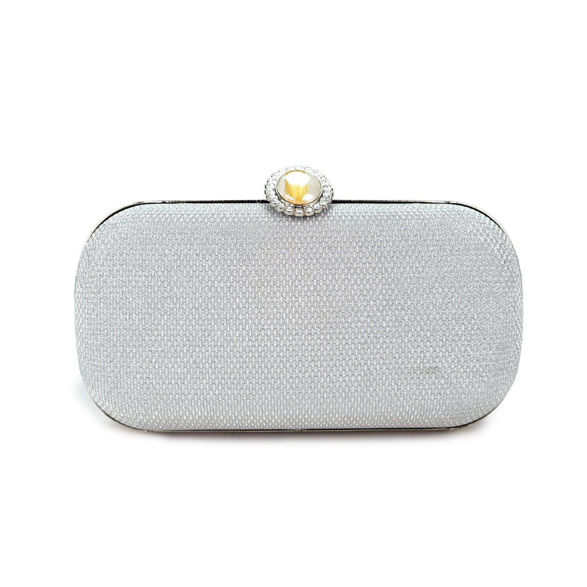 Sliver Elegant Pearl-Clasp Evening Clutch