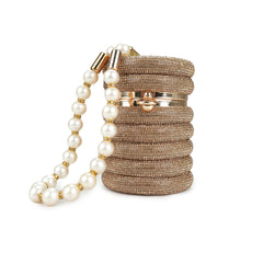 Golden Elegant Beaded Clutch and Pearl Necklace Set