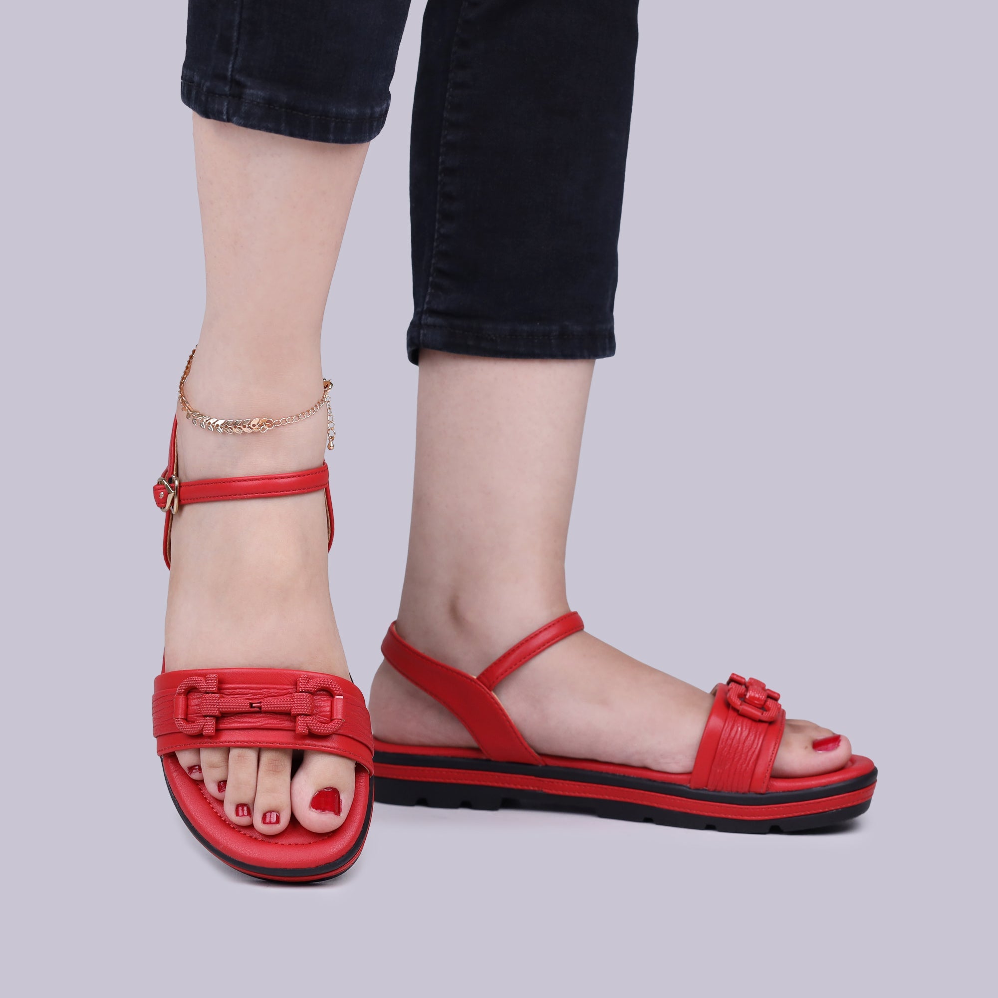 Red Double Strap Sandals WS07