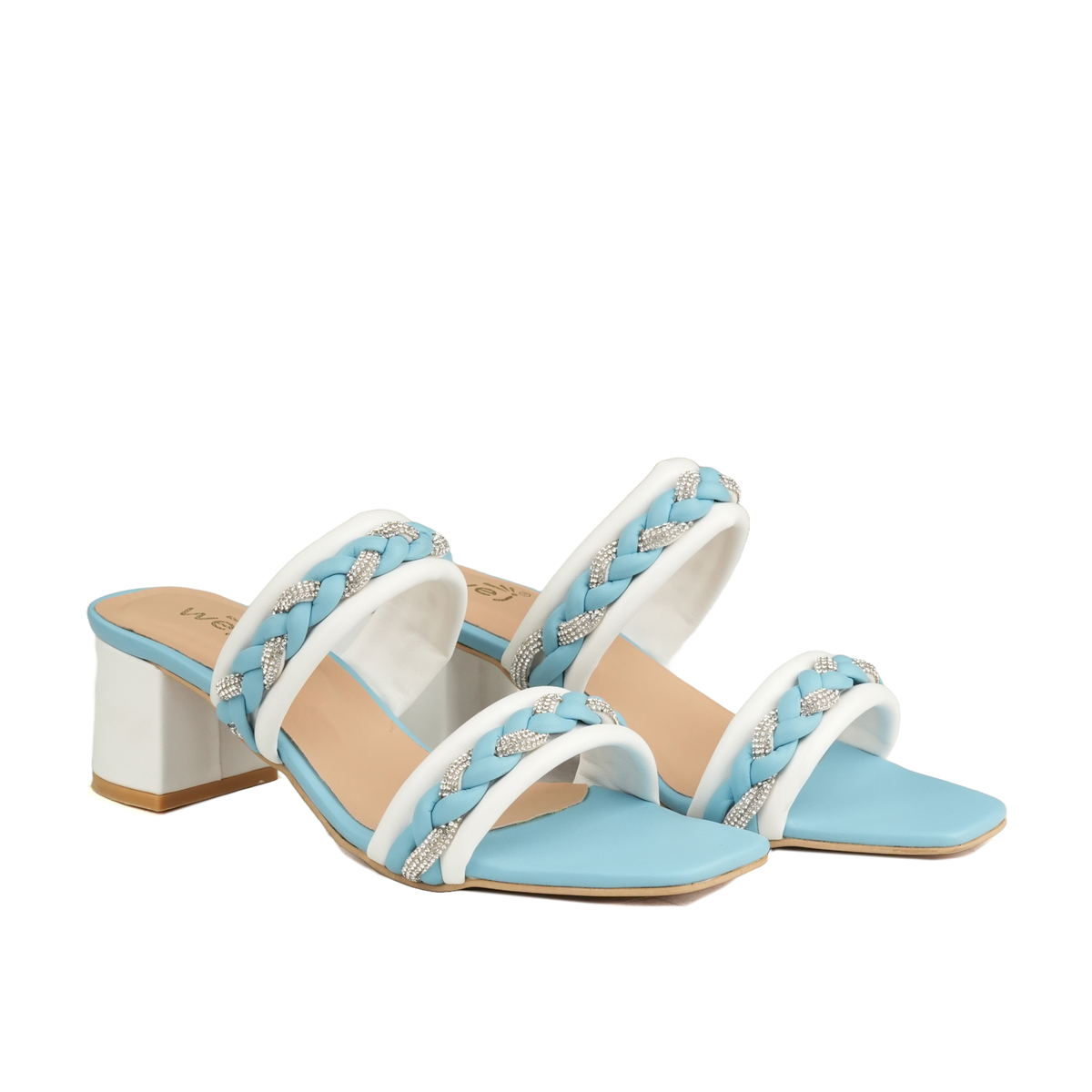 Pastel Blue Braided Block Heels WH07