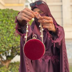 Red Opulent Velvet & Pearl Chain Bag